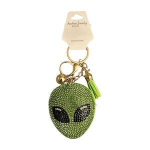 Green Alien Keychain with Gold Accents